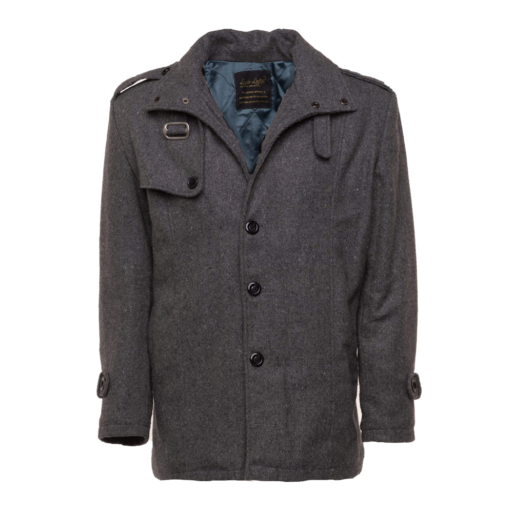 Deon John's Grey wool coat with epaulettes, Men Long Coat – Lusso Leather