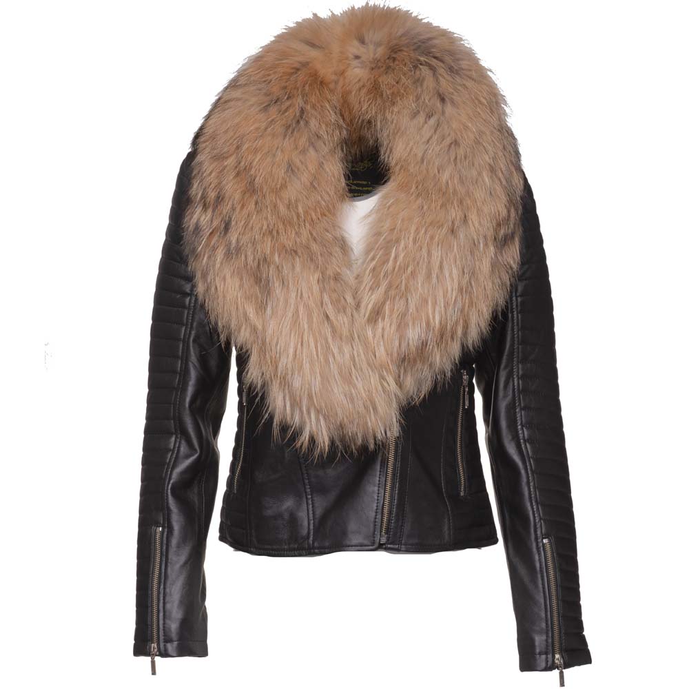 Luciana's Fur Shawl leather jacket with ribbed sleeve detailing – Lusso ...