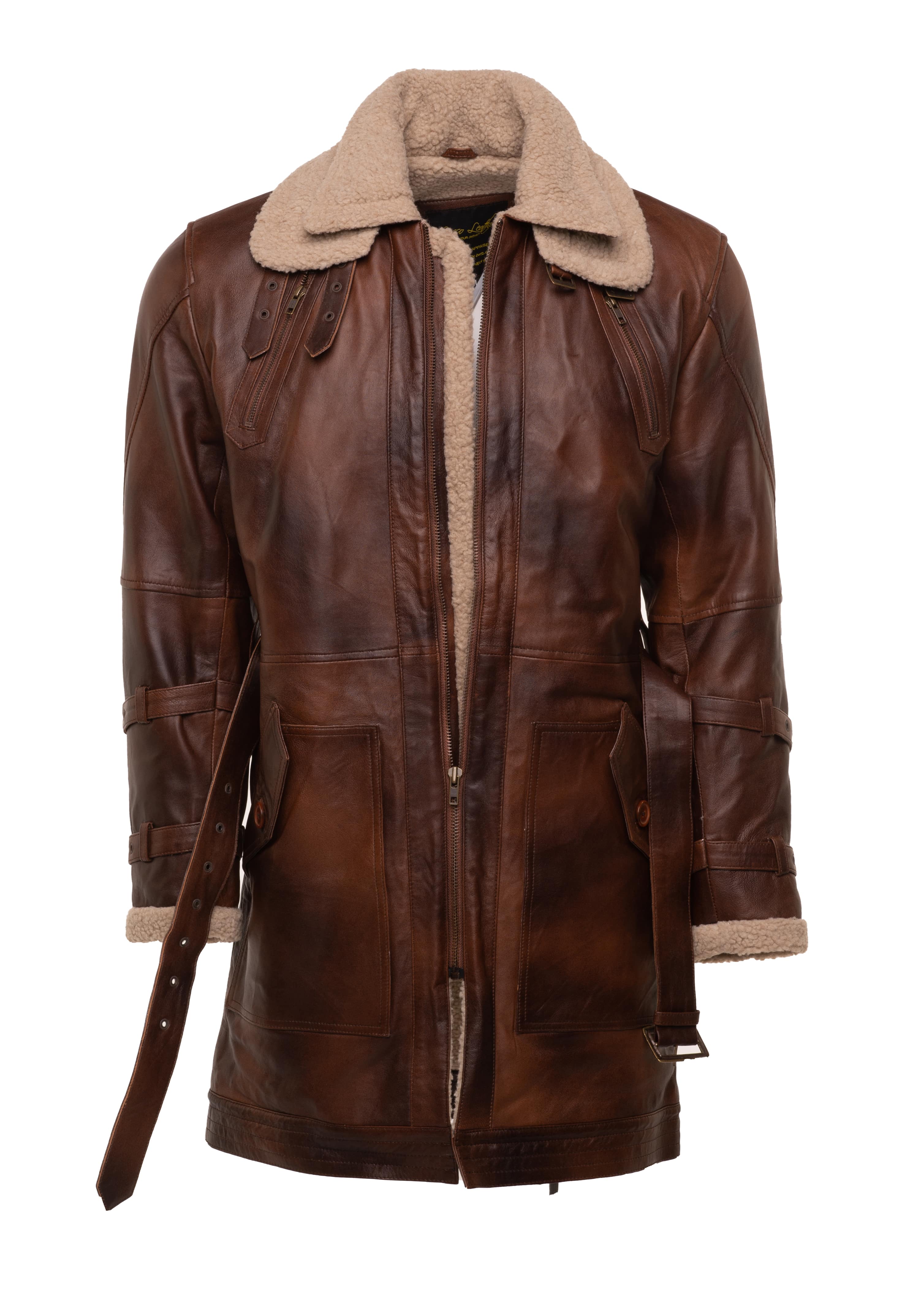 Vintage Rust 3/4 Leather Trench coat with Sherpa Lining – Lusso
