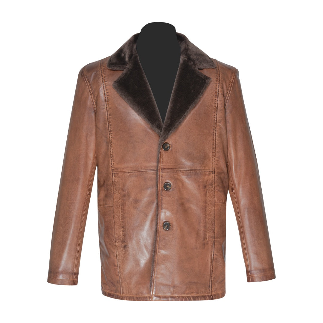 Rust leather car coat with faux fur – Lusso Leather