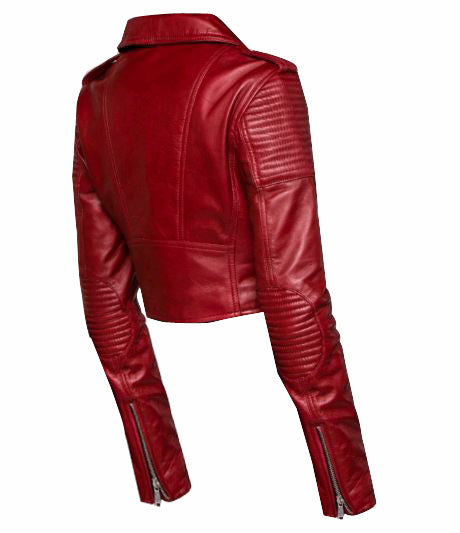 Women's Red Short fashion Cropped Biker Real Leather Jacket S